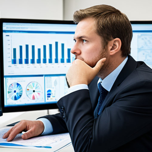 Home 23 A focused professional, likely an investor or scientist, fully clothed in a modest business suit, intently analyzing complex scientific data displayed on multiple large monitors in a modern, clean biotech laboratory office. The background includes blurred lab equipment and analytical charts. The subject has a serious, contemplative expression, reflecting deep thought. Perfect anatomy, correct proportions, natural pose, well-formed hands, proper finger count. Professional photography, high resolution, detailed, safe for work, appropriate content, fully clothed, family-friendly.