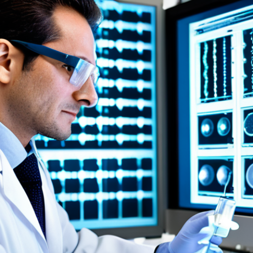 Home 22 A highly detailed image of a focused professional scientist in a clean, modern biotechnology laboratory, wearing a lab coat and safety glasses. They are meticulously examining a holographic display showing a magnified, intricate 3D model of a DNA double helix being precisely targeted and edited by abstract molecular tools representing Cas9 and guide RNA. The background features advanced lab equipment and soft, futuristic lighting. The overall scene conveys groundbreaking research and precision. Perfect anatomy, correct proportions, natural pose, well-formed hands, proper finger count, natural body proportions. Fully clothed, appropriate attire, professional dress, modest clothing. Safe for work, appropriate content, professional, family-friendly, high quality, ultra-detailed.