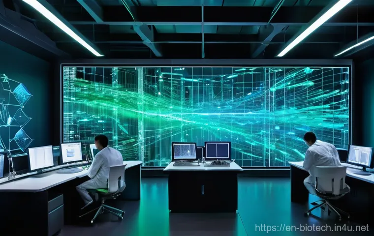 기계학습 기반 유전자 분석 - **Prompt: The Intelligent Decoding of Life's Blueprint**
A futuristic, high-tech laboratory fill...
