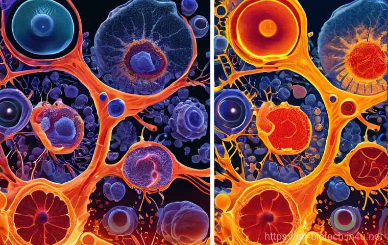 사이토카인 - **Prompt:** "A vibrant, abstract visualization of a healthy cellular communication network within th...