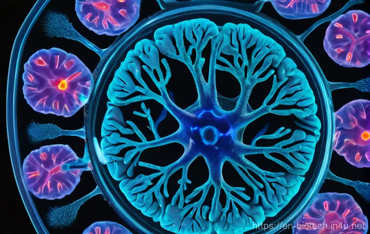 오가노이드 기술 - **"A breathtaking microscopic view of a vibrant human brain organoid in a sterile petri dish, exhibi...