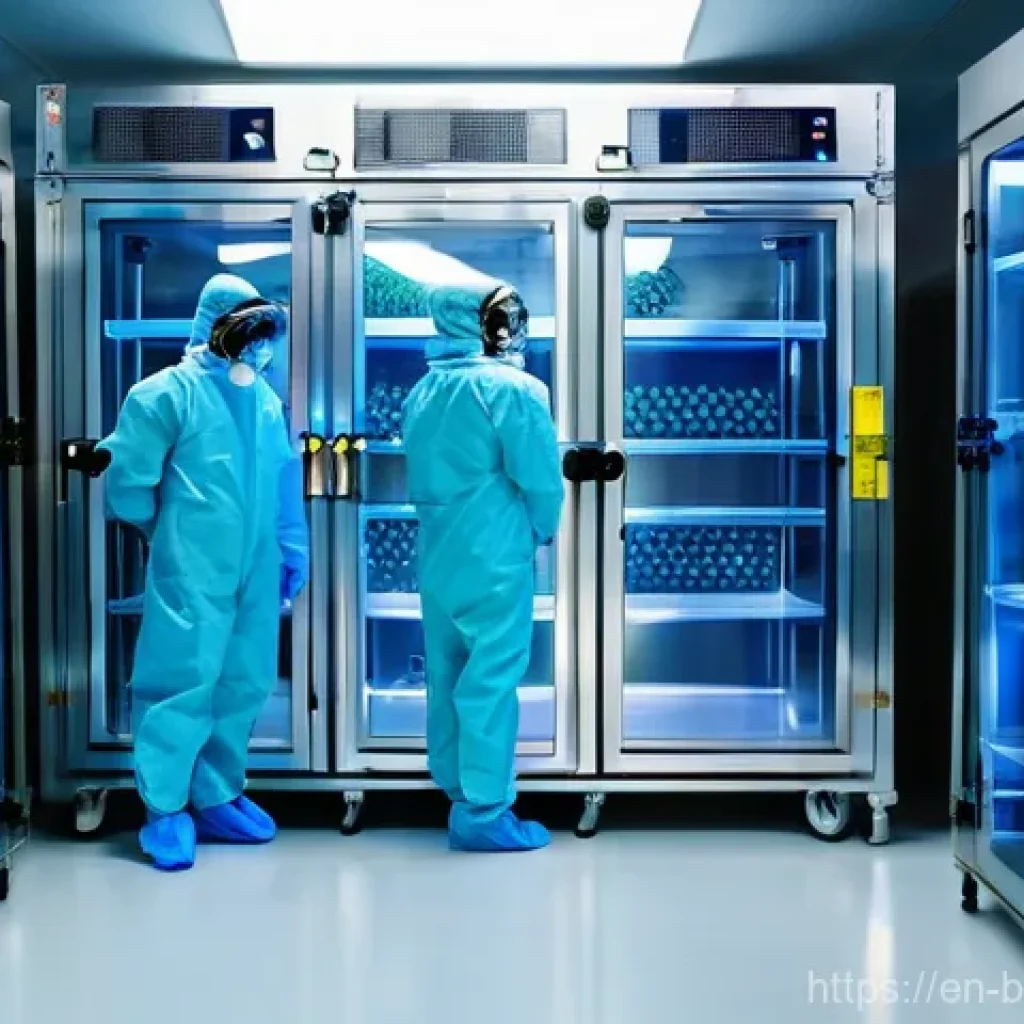 바이오해저드 - **Prompt:** A futuristic, high-containment Biosafety Level 4 (BSL-4) laboratory. Scientists in full-...