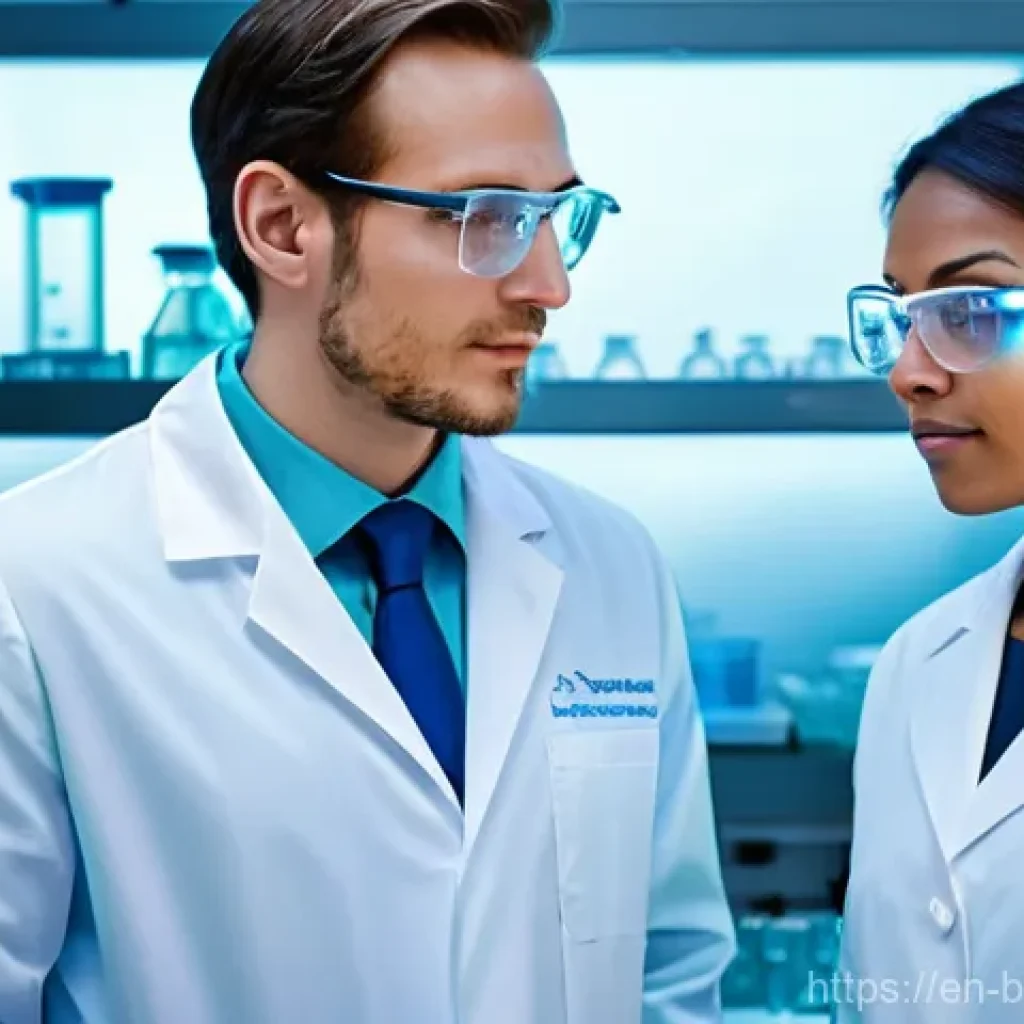 바이오시밀러와 바이오베터 차이 - **Prompt:** "A diverse team of scientists, both male and female, in a state-of-the-art, sterile biot...