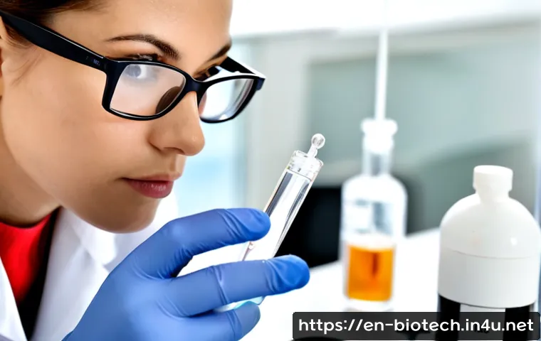 올리고핵산 약물 - Photorealistic biomedical research laboratory, a focused scientist in clean protective eyewear and l...